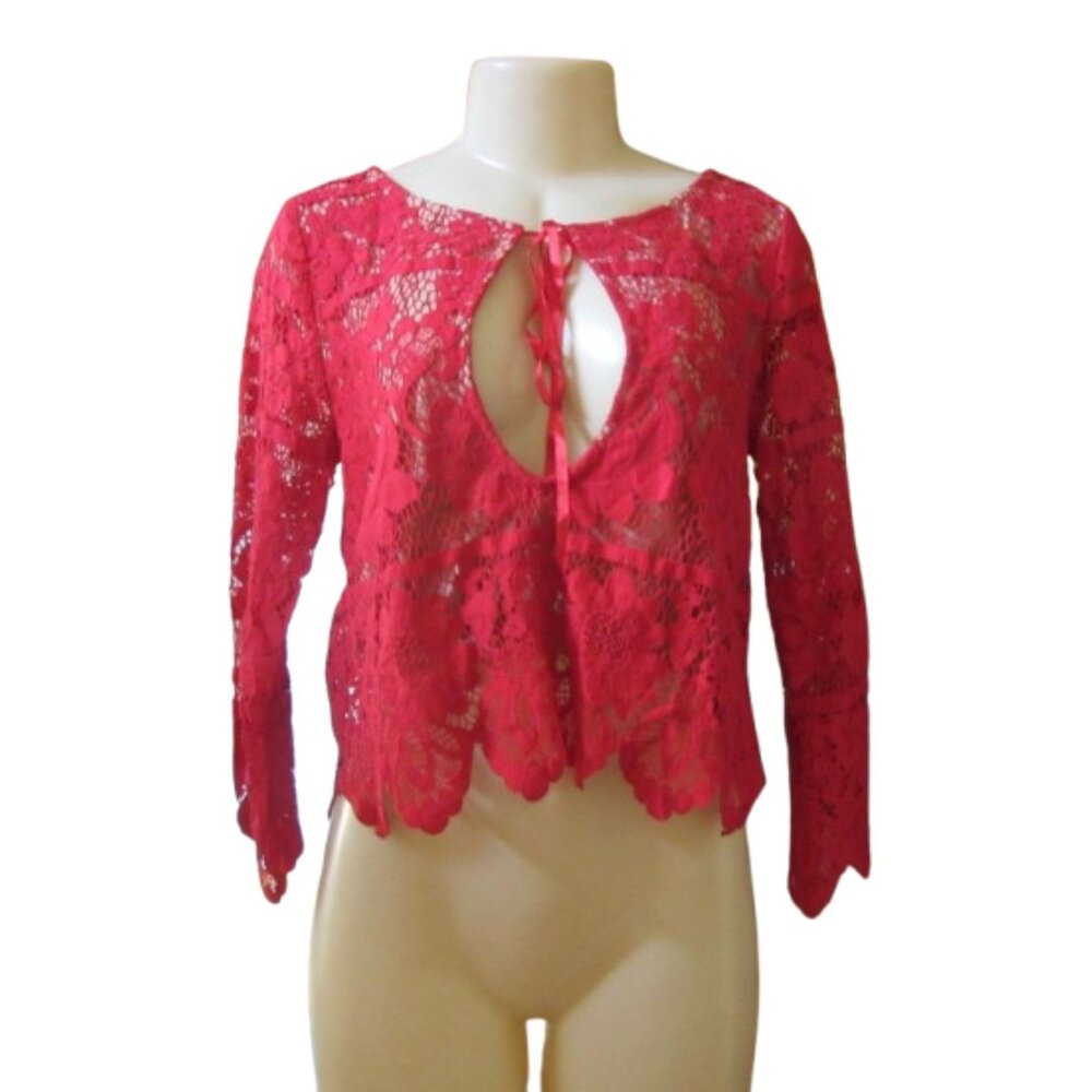 For Love and Lemons Gianna Lace Red Crop Top with Peep Hole Small